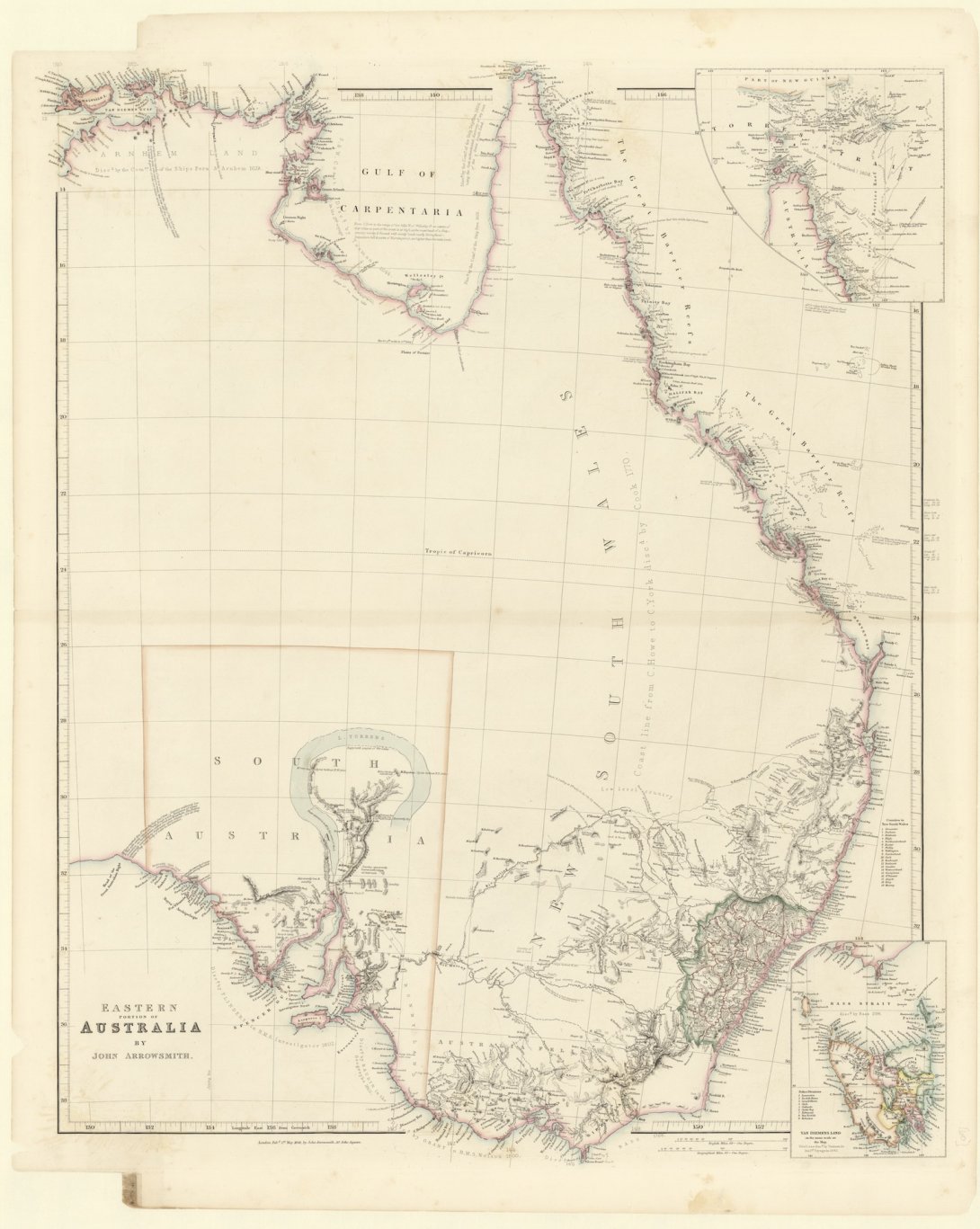 Map of eastern Australian, with detail of terrain and mountains in the south east