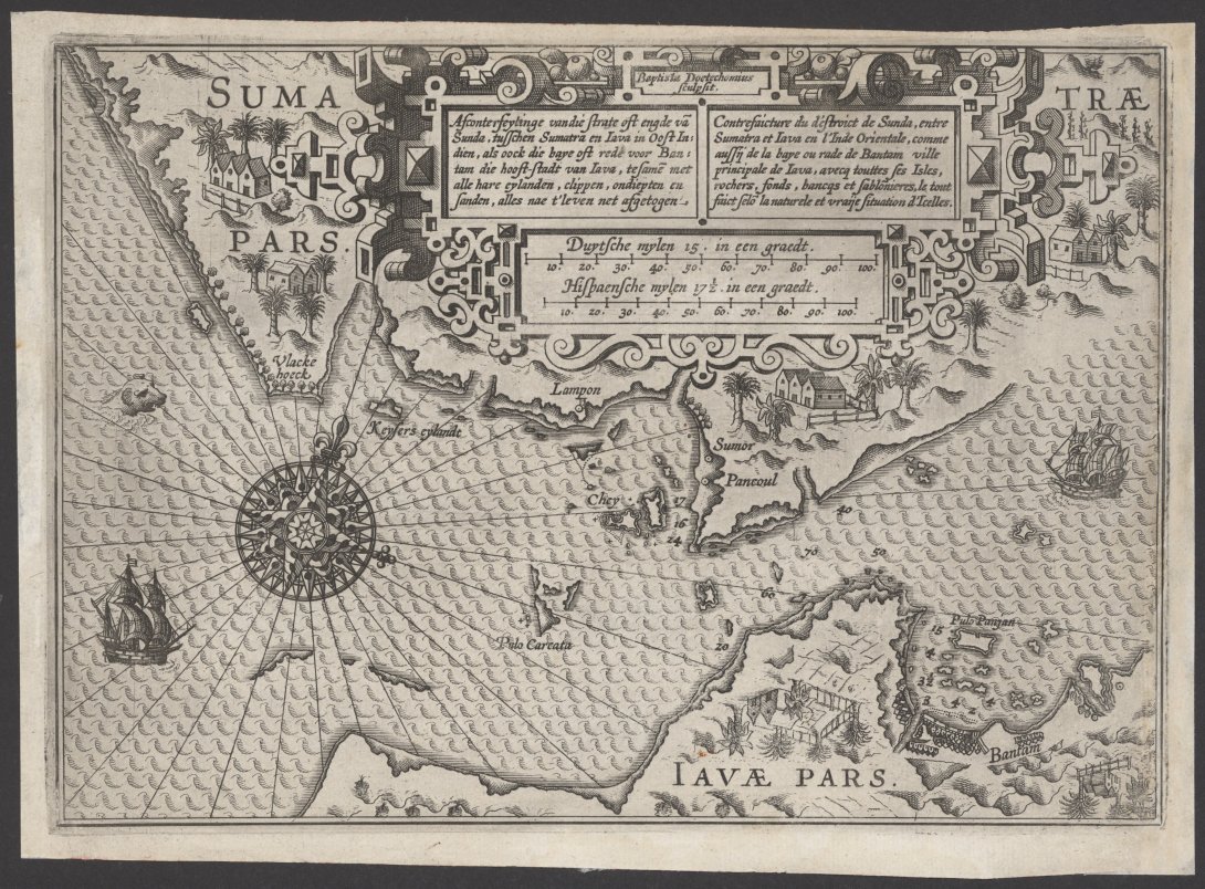 An old black and white map of the Sunda Strait.