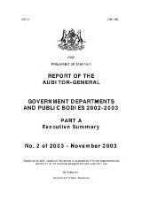 Thumbnail - Government Departments and Public Bodies 2002-2003 Volume 1, Executive and Legislature, Ministerial Departments, Statutory.