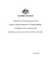 Thumbnail - Australian Government response to the Senate Economics References Committee Report : a husband is not a retirement plan: achieving economic security for women in retirement.