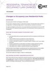 Thumbnail - Changes to occupancy law : residential parks : Residential Tenancies Act : occupancy law changes : factsheet.