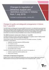 Thumbnail - Changes to regulation of behaviour support and restrictive practices in Victoria from 1 July 2019 : factsheet for service providers.