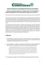 Thumbnail - Statement regarding predecessor committee report into the feasibility of introducing expenditure caps for Queensland local government elections : Report No. 47, 56th Parliament