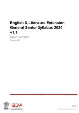 Thumbnail - English & Literature Extension General Senior Syllabus 2020 v1.1 : Subject report 2020.