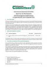 Thumbnail - Economics and Governance Committee : Report No. 22, 57th Parliament Subordinate legislation tabled between 15 September 2021 and 16 November 2021.