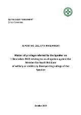 Thumbnail - Matter of privilege referred by the Speaker on 1 December 2022 relating to an allegation against the Member for South Brisbane of wilfully or recklessly disrespecting rulings of the Speaker