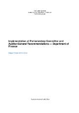 Thumbnail - Implementation of Parliamentary Committee and Auditor-General recommendations : Department of Finance