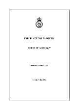 Thumbnail - House of Assembly report of debates.