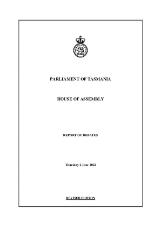 Thumbnail - House of Assembly report of debates.