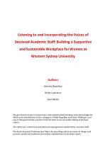 Listening to and Incorporating the Voices of Sessional Academic Staff : Building a Supportive and Sustainable Workplace for Women at Western Sydney University. Final Research Report to Vice Chancellor's Gender Equity Fund.